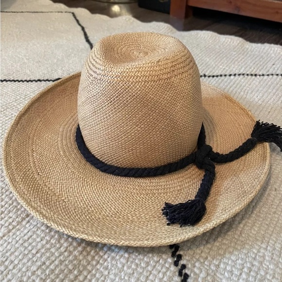 ALESSANDRA RIVERA STRAW HAT - NATURAL BLACK ROPE DETAIL CHIC DESIGNER - SMALL - Picture 3 of 9